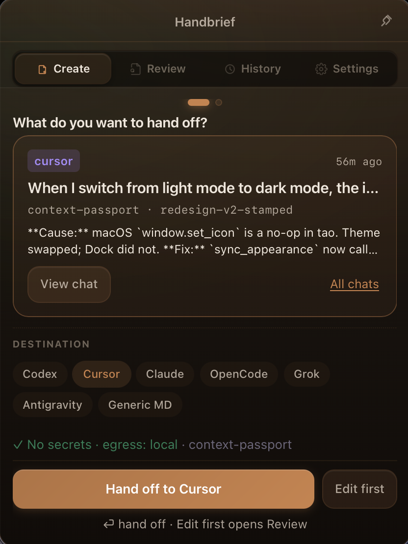 Create screen with selected chat and destination harness pills